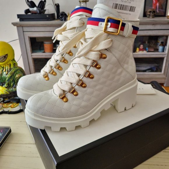 GUCCI WHITE LEATHER TRIP ANKLE BOOT - Picture 5 of 7